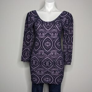 ✨3/$15 Free People black purple masquerade tunic mini dress M